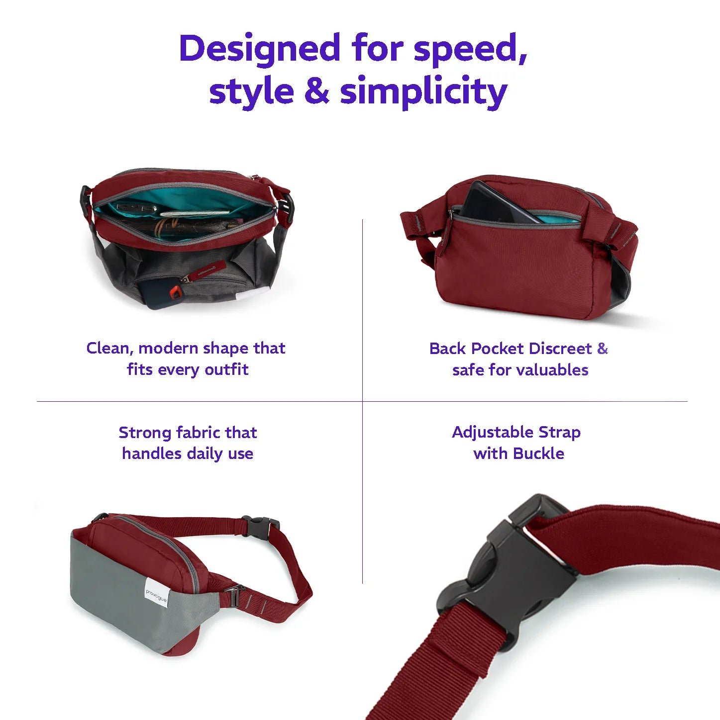 Rover Adjustable Waist Pouch Wine Red