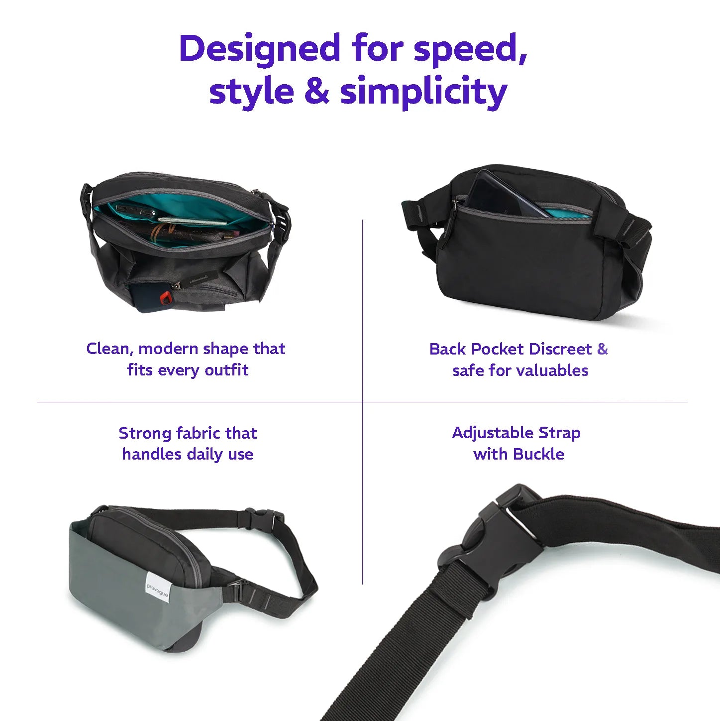 Rover Adjustable Waist Pouch Midnight Black